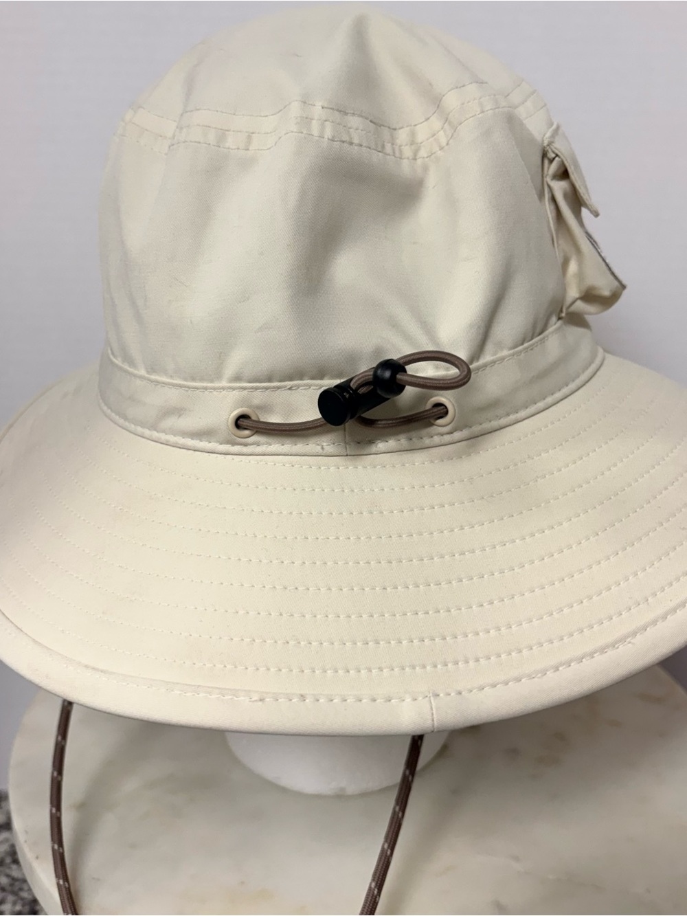 adidas Cream Wide-Brim Sun Hat with Adjustable Cord